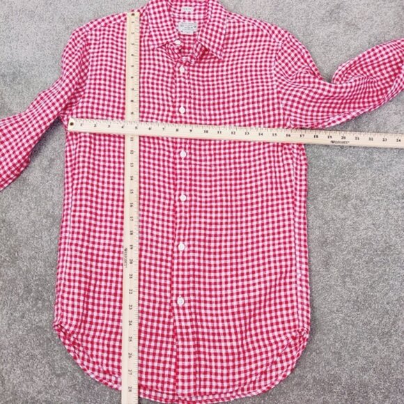J. Crew Men's 100% Linen Gingham Burton Down Shirt in Red White Size XS - Picture 4 of 7